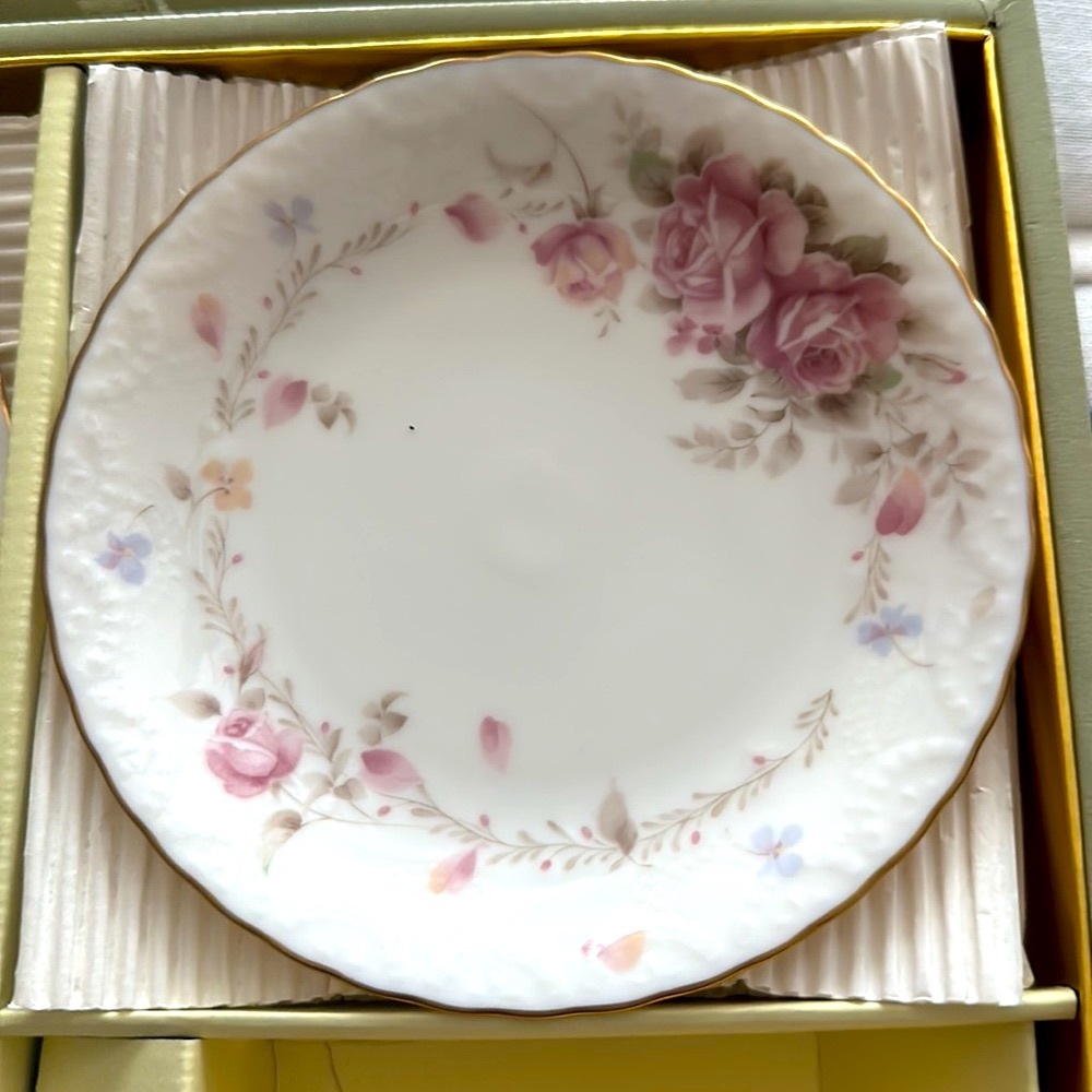 TWO SETS OF FIVE TOTAL OF 10 Noritaki NIB DESSERT PLATES CONTEMPORARY ROSE